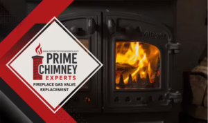 Prime Chimney Experts performing fireplace gas valve replacement in the Dallas–Fort Worth area.