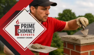Prime Chimney Experts technician performing chimney crown repair in the Dallas–Fort Worth area.