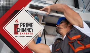 Prime Chimney Experts performing dryer vent repair in the Dallas–Fort Worth area.