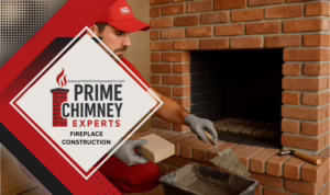 Prime Chimney Experts technician performing fireplace construction in the Dallas–Fort Worth area.