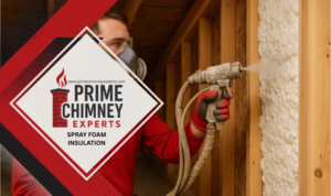 Prime Chimney Experts technician performing spray foam insulation in the Dallas–Fort Worth area.